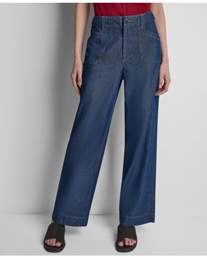 DKNY Cotton Straight Leg Pants - Blue