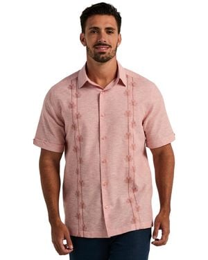 Cubavera Linen Blend Floral Embroidered Shirt