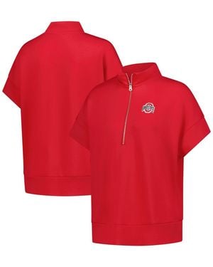 ZooZatZ Ohio State Buckeyes Tri-blend Quarter-zip Flowy Top - Red