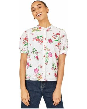 Yumi' Cotton Broderie Anglaise Floral Shirt - White