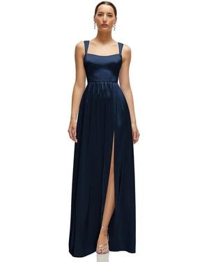 After Six Plus Size Shaped Strap Portrait Neckline Fluid Satin Maxi Dress - Blue