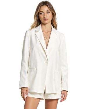 Modenaire Single Button Blazer And Elastic Waist Short Set - White