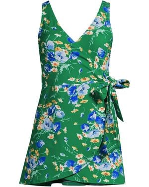 Lands' End Side Tie Mini Swim Dress Swimsuit - Green