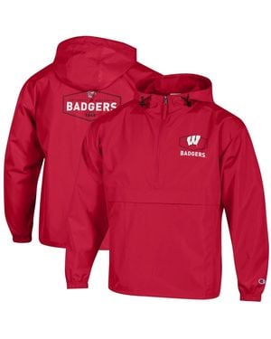 Champion Wisconsin Badgers Delay Packable Half-zip Jacket - Red