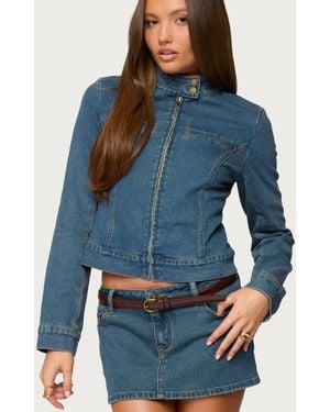 Edikted Josiee Stretchy Denim Moto Jacket - Blue
