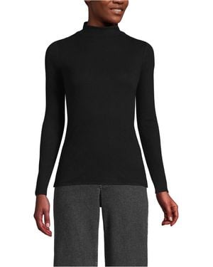 Lands' End Drapey Rib Skimming Long Sleeve Mock Neck - Black