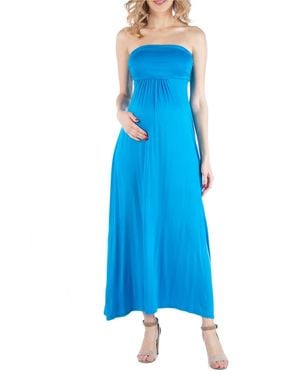 24seven Comfort Apparel Sleeveless Empire Waist Maternity Maxi Dress - Blue