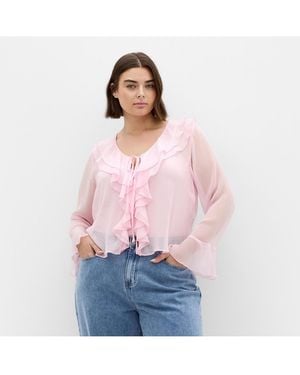 City Chic Plus Size Luscious Sheer Ruffles Top - Pink
