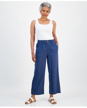 Style & Co. Petite Linen Blend Button-front Wide-leg Pants - Blue