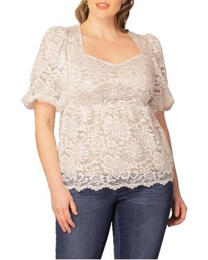 Kiyonna Plus Size Winsome Sweetheart Lace Peplum Top - Multicolor