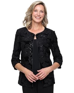 Alex Evenings 3/4-sleeve Sequin Velvet Mock Twinset - Black