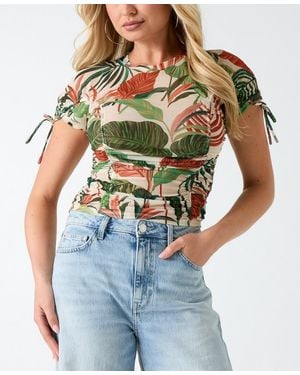 Guess Short-sleeve Amaya Shirred Top - Blue