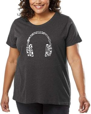 LA Pop Art Plus Size Music Note Headphones Art T-shirt - Black