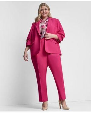 DKNY One Button Ruched Sleeve Blazer Essex Ankle Pant - Red