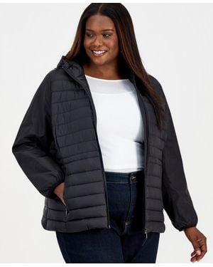 Calvin Klein Plus Size Mixed-media Packable Coat - Blue