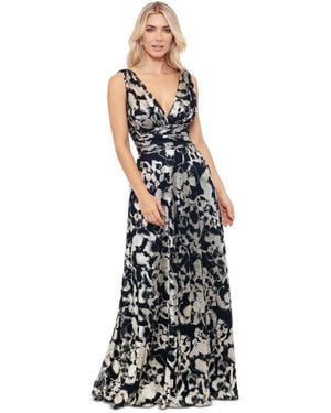 Betsy & Adam Sleeveless V-neck Gown - Blue