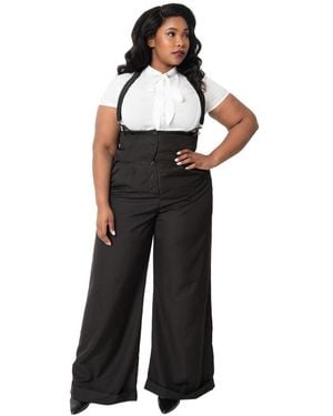 Unique Vintage Plus Size Thelma High Waist Suspender Pants - Black