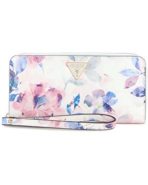 Guess Lucci Boxed Floral Print Large Zip Around Wallet - Blue