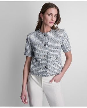 DKNY Tweed Button-front Cropped Jacket - Gray