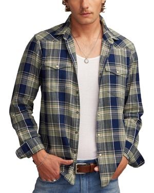 Lucky Brand Indigo Plaid Western Long Sleeve Snap-front Shirt - Blue