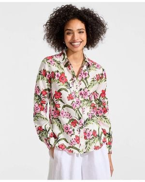 Lands' End Linen Long Sleeve Feminine Shirt - White