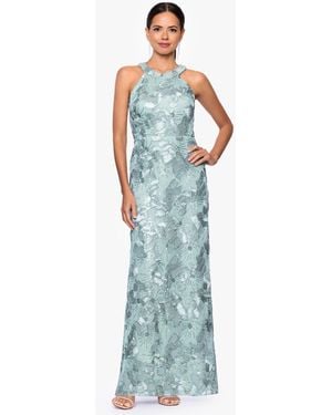 Betsy & Adam Petite Sleeveless Floral Sequin Sheath Gown - Blue