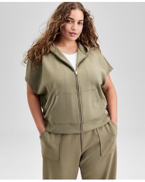 And Now This Trendy Plus Size Cap-sleeve Scuba-knit Hoodie - Green