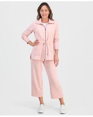 Style & Co. Petite Luxlounge Fleece Anorak Knit Jacket - Pink