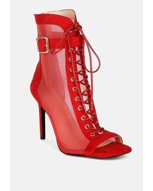 LONDON RAG Cabernet Mesh & Microfiber Stiletto Boots - Red