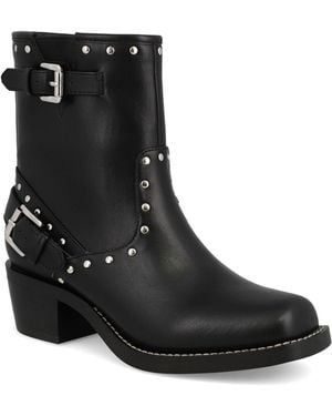 MIA Delores Square Toe Studded Buckle Booties - Black