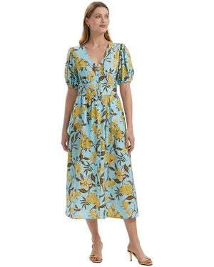 Finery London Addison Floral Linen Blend Midi Dress - Green