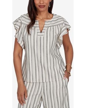 Ruby Rd. Petite Flutter-sleeve Textured Stripe Top - White
