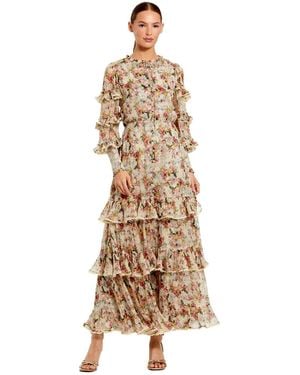 Mac Duggal Floral Tiered Ruffle Midi Dress - Natural