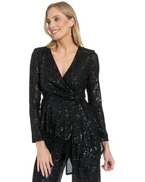 Muse Long Sleeve Faux Twist Wrap Top - Black
