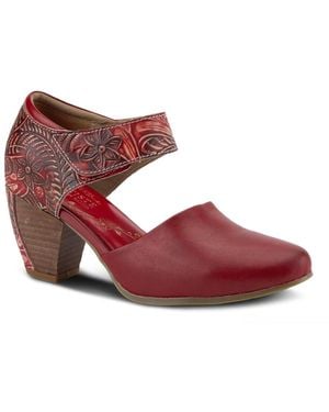 L'ARTISTE Toolie Hand-painted Leather D'orsay Mary Jane Heels - Red