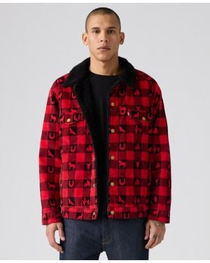 Levi's Relaxed Fit Plaid Trucker Jacket - Red