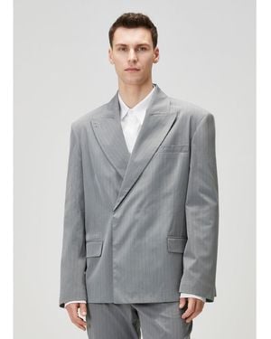 Pcfg Striped Cotton-blend Woven Tailored Blazer - Gray