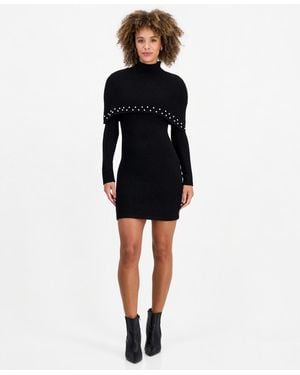 Invitee Long-sleeve Mock-neck Cape Sweater Dress - Black