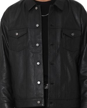 Saint Morta Oversized Leather Trucker Jkt - Black