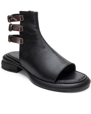 Forever & Always Shoes Carina Leather Side Zip Sandal - Black