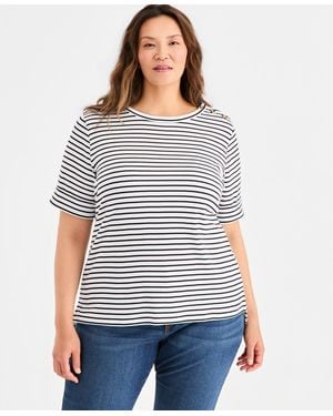 Style & Co. Plus Size Cuffed Elbow-sleeve Top - White