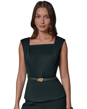 Donna Karan Square Neck Belted Sleeveless Top - Multicolor