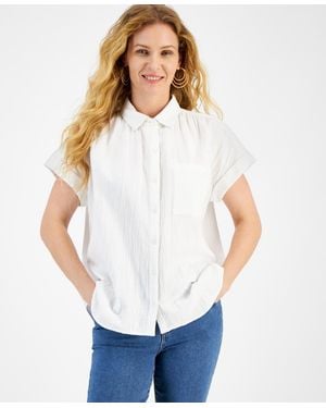 Style & Co. Cotton Gauze Short-sleeve Button Up Shirt - White