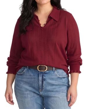 UNIVERSAL STANDARD Plus Size Savvy Fine-knit Fitted Polo Sweater - Red
