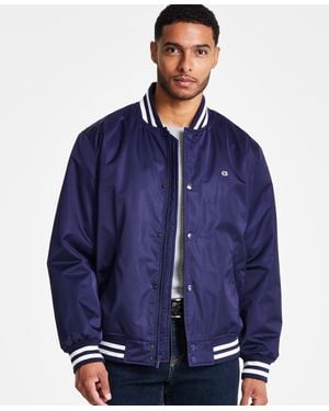 Champion Classic Logo Striped-trim Varsity Jacket - Blue