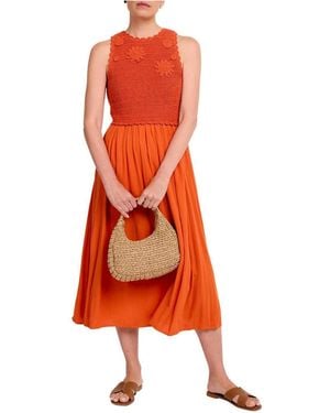 Mint Velvet Crochet Bodice Midi Dress - Orange