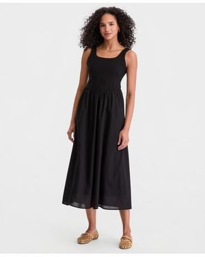 On 34th Scoop-neck Sleeveless Mixed Media Midi Dress - Black