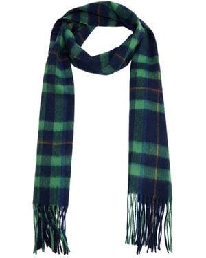 Mango Plaid Fringed-edge Wool Scarf - Blue