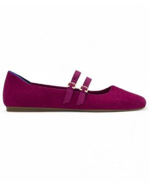 Rothy's Revelvet Double Buckle Mary Jane Round-toe Flats - Purple