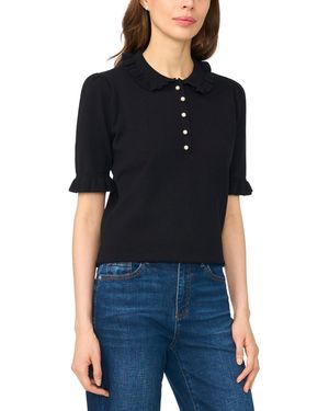 Cece Ruffle Collar 3/4-sleeve Polo Sweater - Black